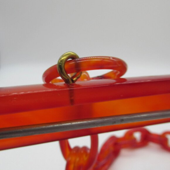 Vintage Chunky Lucite Purse Frame Linked Chain Handle Vermilion - Picture 9 of 16